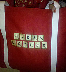 Tiles stitched on an oversize tote by Wendy
